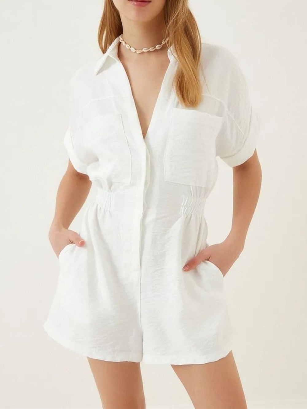 Women's Ivory Short Sleeve Romper
